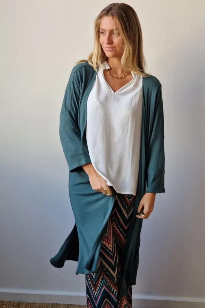 Chaqueta oversize larga de mujer con manga francesa verde