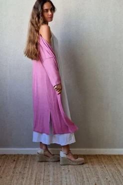 Chaqueta oversize larga de mujer con manga francesa rosa