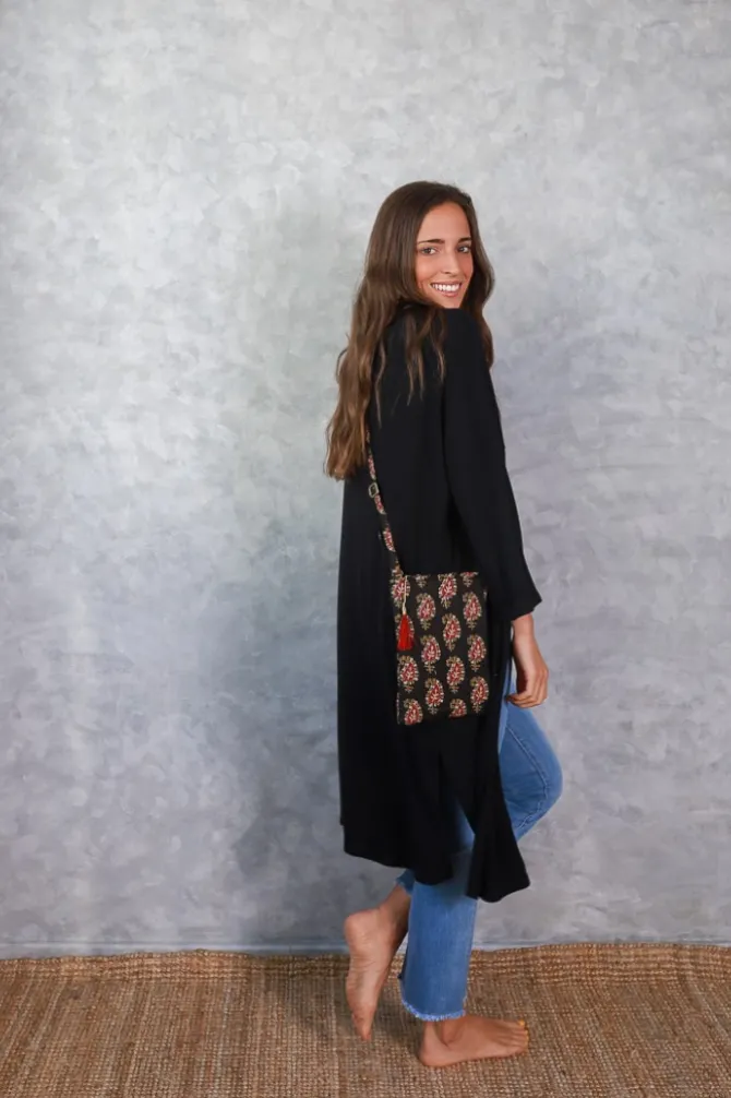 Chaqueta oversize larga de mujer con manga francesa negra
