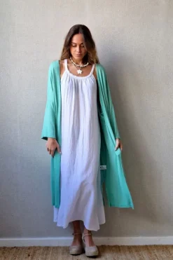 Chaqueta oversize larga de mujer con manga francesa verde mint