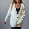 Chaqueta punto canalé botones beige