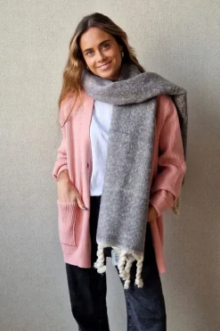 Chaqueta punto canalé botones rosa