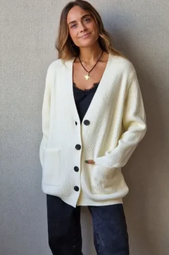 Chaqueta punto canalé botones beige