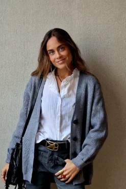 Chaqueta punto canalé botones gris