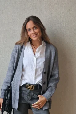 Chaqueta punto canalé botones gris
