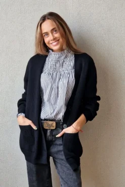 Chaqueta punto canalé botones negro