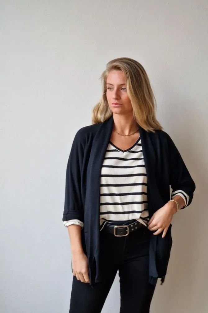 Chaqueta punto flecos negra