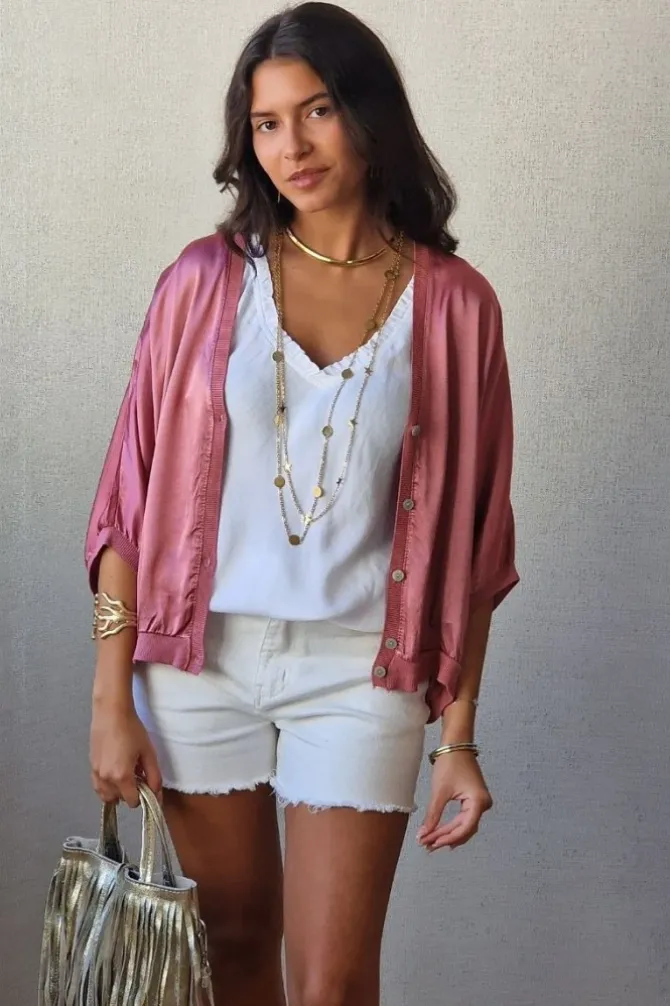 Chaqueta tipo bomber rosa