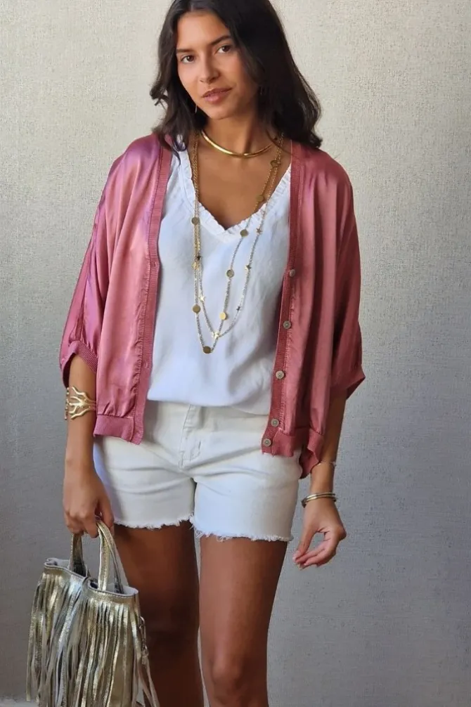 Chaqueta tipo bomber rosa