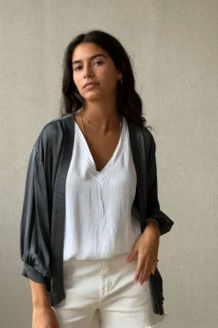 Chaqueta tipo bomber sin botones gris