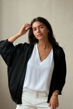 Chaqueta tipo bomber sin botones negra
