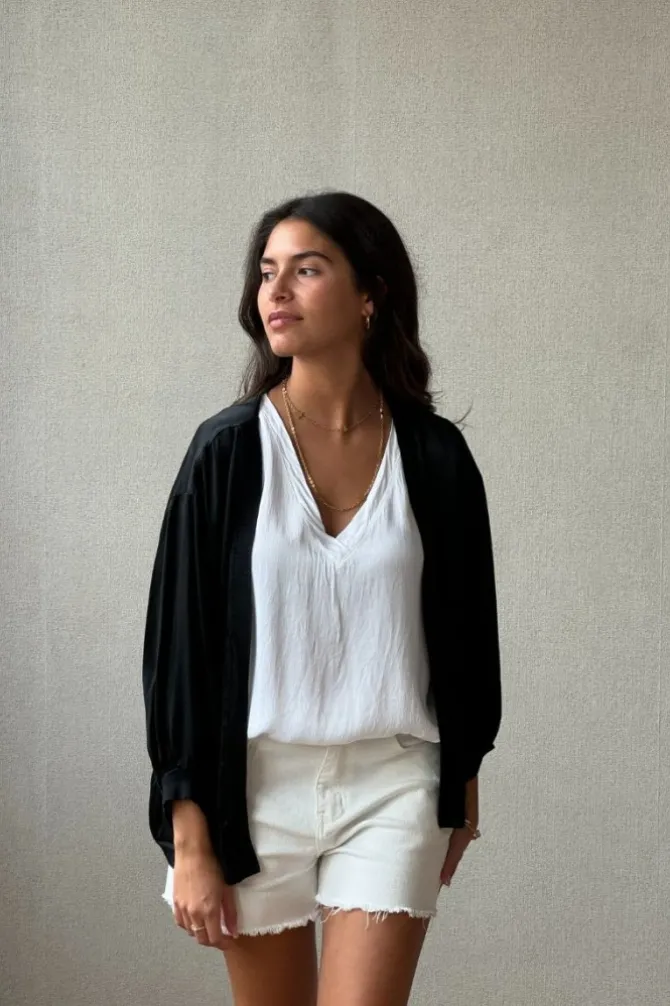 Chaqueta tipo bomber sin botones negra