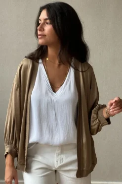 Chaqueta tipo bomber sin botones marrón