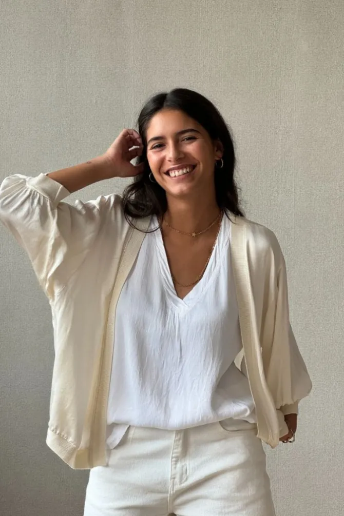 Chaqueta tipo bomber sin botones beige