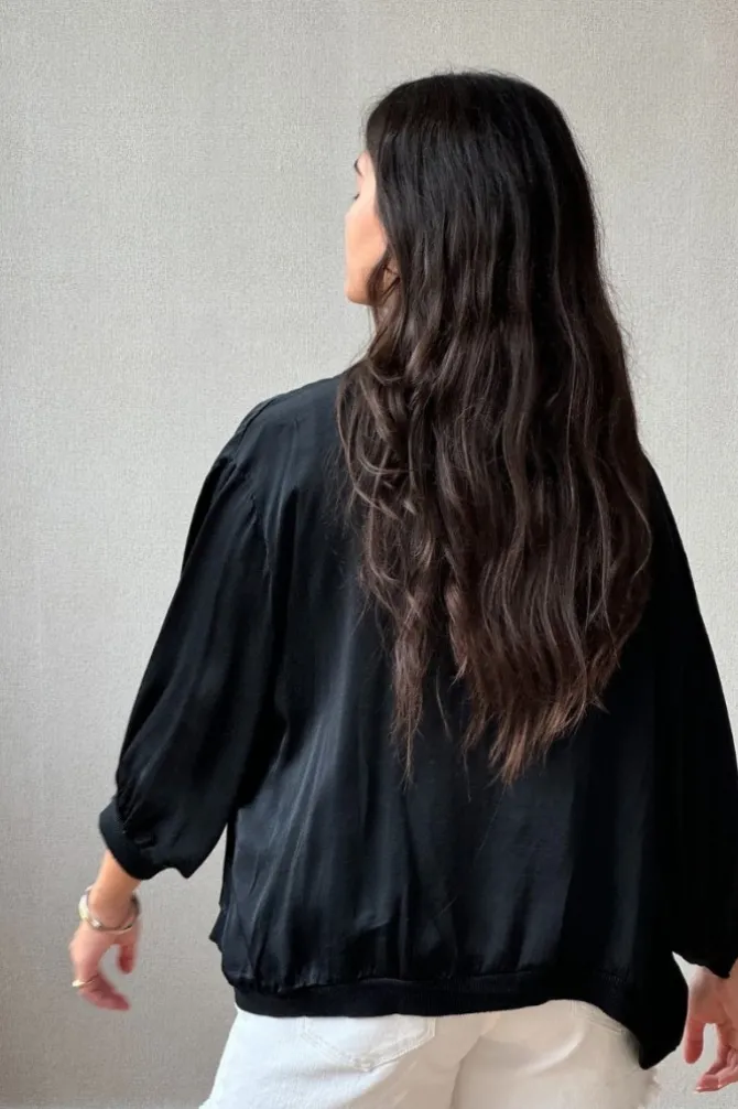 Chaqueta tipo bomber sin botones negra