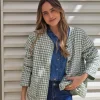 Chaqueta vichy con botones verde