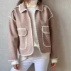 Chaquetón de paño topo con pespuntes crudo