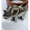 Cinturón de piel camel con hebilla elefante plateado