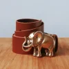 Cinturón de piel camel con hebilla elefante