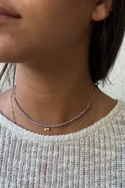 Collar abalorios lila con estrellita