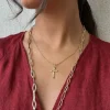 Collar acero largo rombos dorado
