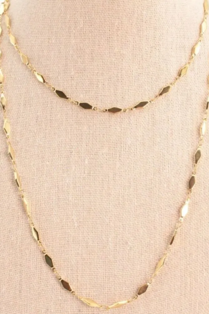 Collar acero largo rombos Dorado