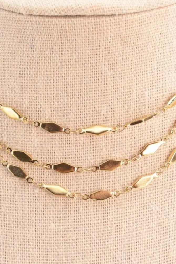 Collar acero largo rombos Dorado