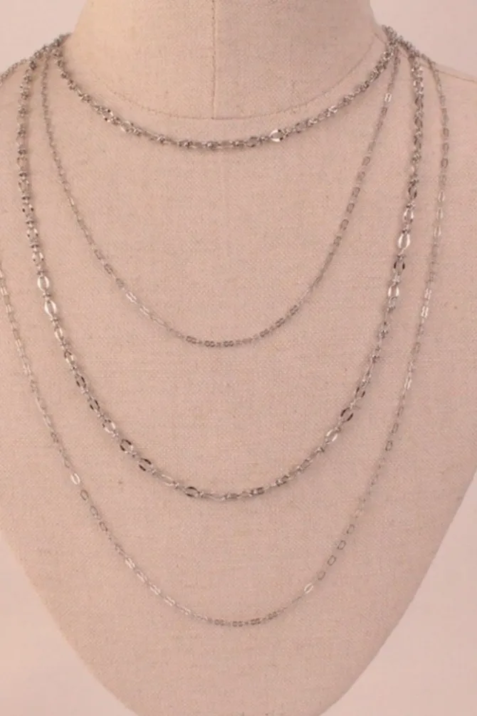 Collar acero triple largo plateado