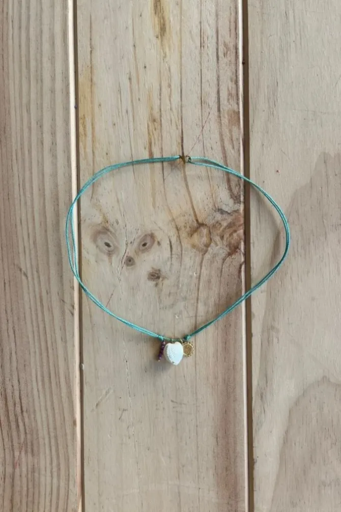 Collar ajustable concha verde agua