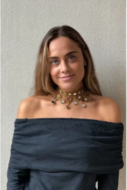 Collar choker de espejos dorado