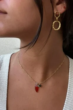 Collar dorado con cuerno pequeño granate