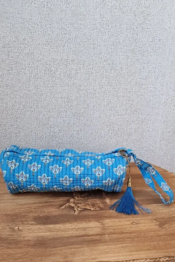 Estuche /neceser pequeño estampado telas Indias azul