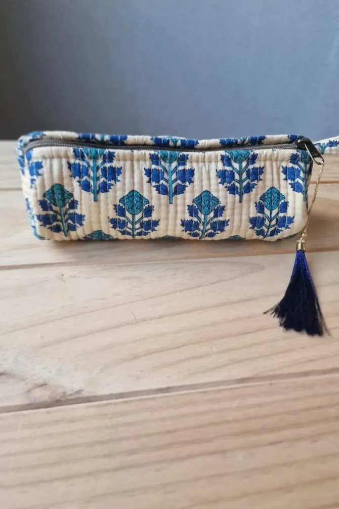 Estuche /neceser pequeño estampado telas Indias azul