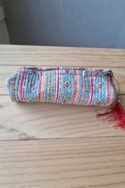 Estuche /neceser pequeño estampado telas Indias verde agua