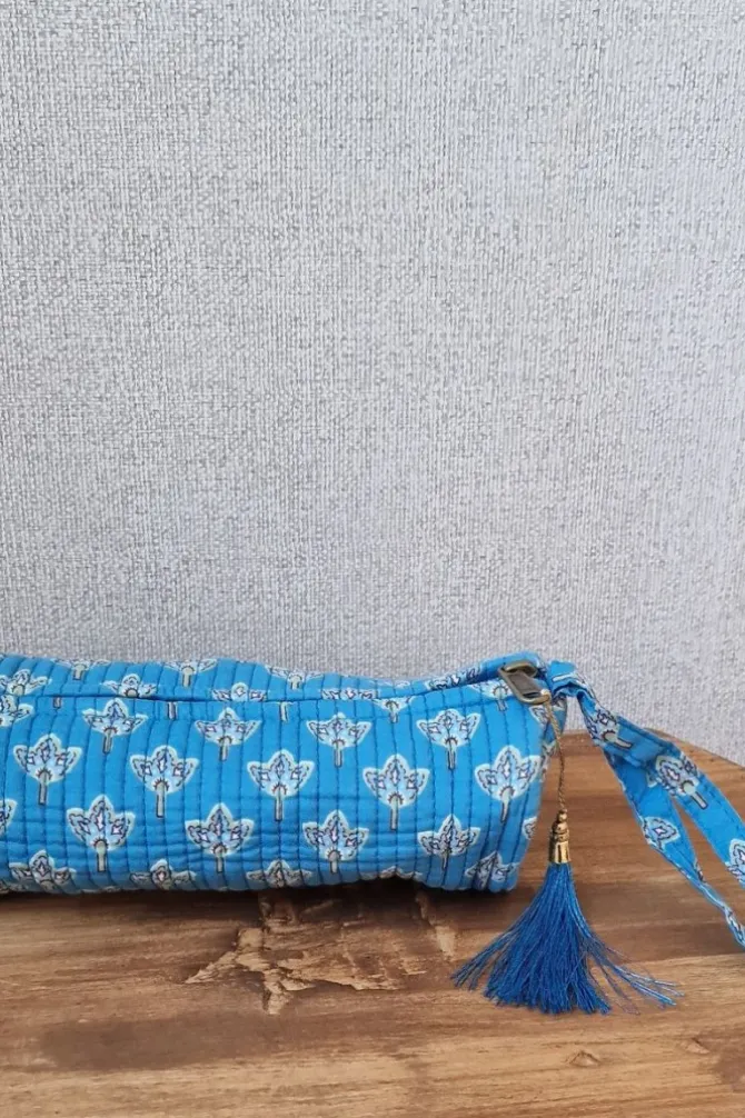 Estuche /neceser pequeño estampado telas Indias azul
