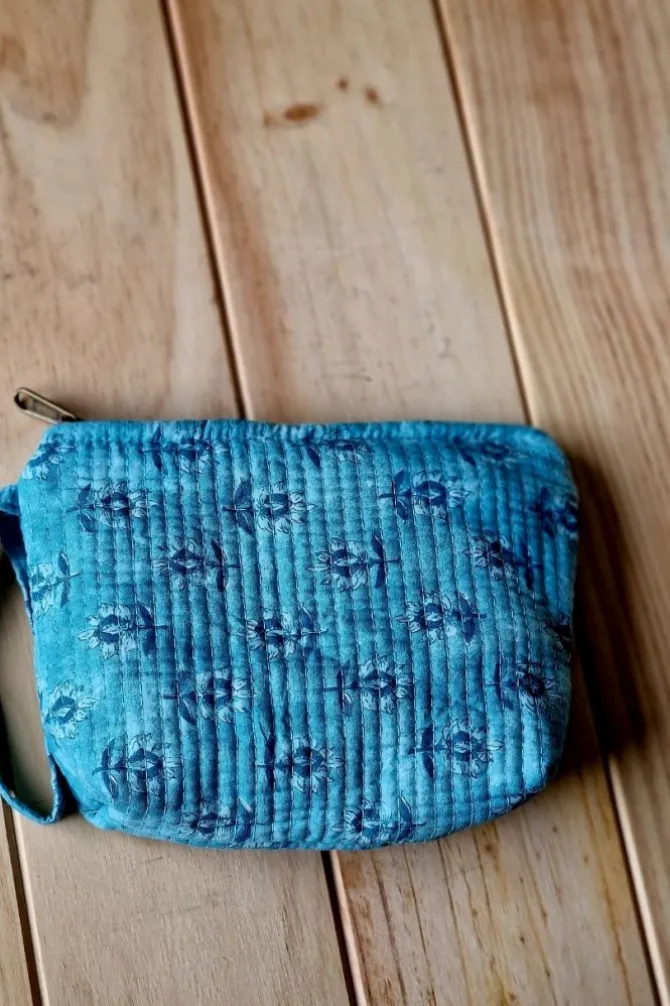 Estuche/neceser azul claro mediano telas indias