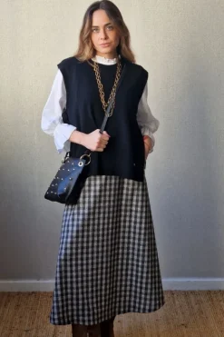 Falda de cuadros vichy gris