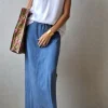 Falda larga de algodón con aberturas laterales azul jeans