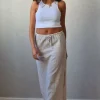 Falda larga de bambula y lurex beige