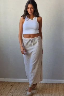 Falda larga de bambula y lurex beige