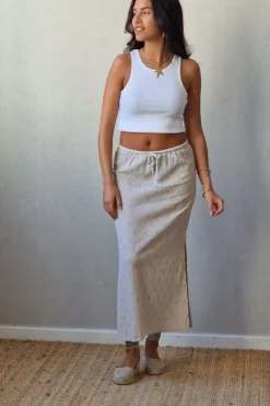 Falda larga de bambula y lurex beige