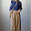 Falda larga de lino volantes camel