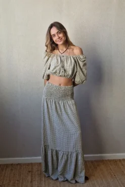 Falda larga de vichy Verde militar