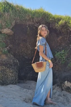 Falda larga denim azul claro