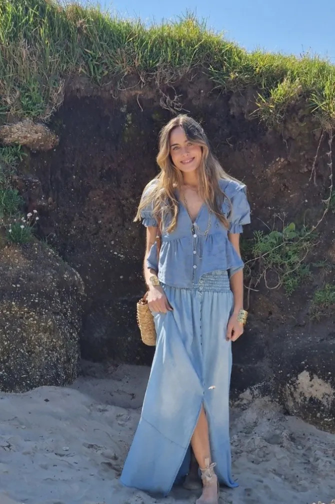 Falda larga denim azul claro