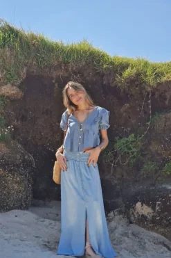 Falda larga denim azul claro