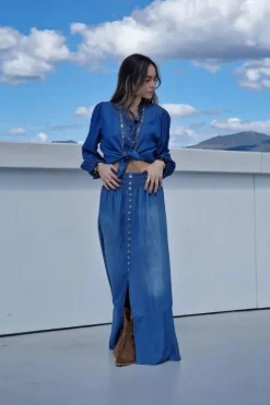 Falda larga denim azul jeans