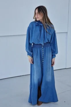 Falda larga denim azul jeans