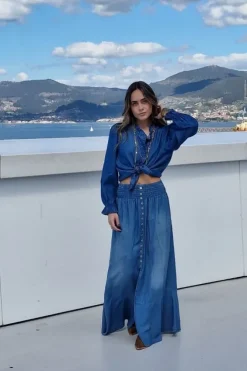Falda larga denim azul jeans