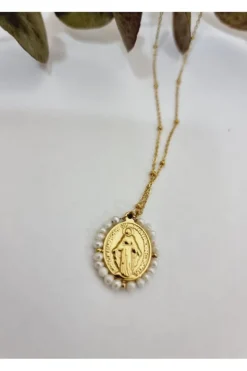 Gargantilla de acero blanca con la Medallita de la Milagrosa y piedras blancas